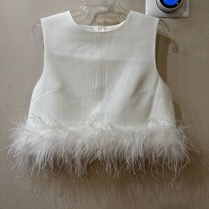 Charisse Feather Trim Top in Off-White Size Large
